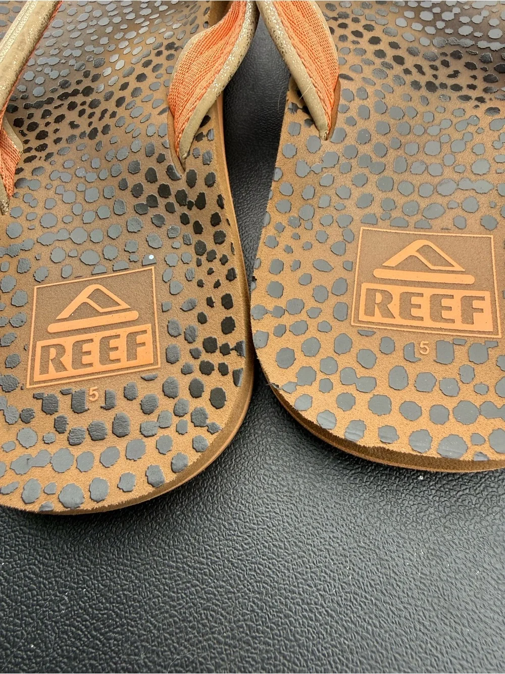 Reef Kids Brown and Orange Printed Flip Flops